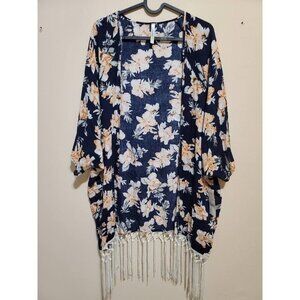 Spicewear Fashion Women's Tassel Floral Print Unbuttoned Top Blouse Kimono